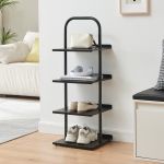 Pantofar metalic Poytya cu 4 polite, 96x34x32 cm, negru