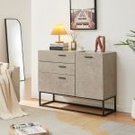 Comodă sideboard Lavangen 100x75x35 cm, aspect beton deschis