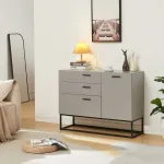 Comodă sideboard Lavangen 100x75x35 cm, gri deschis, 3 sertare