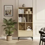 Bibliotecă Kistiandi cu sertar, 137x60x35 cm, stejar deschis