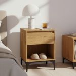 Noptieră Kistiandi cu sertar și raft, aspect stejar închis, 62x46x40 cm