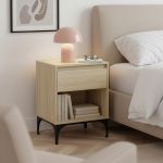 Noptieră Kistiandi cu sertar și raft, stejar deschis, 62x46x40 cm