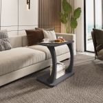 Masă laterală în formă C cu roți, gri, 59x35x56 cm, [en.casa]