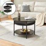 Măsuță de cafea Kandas cu blat rabatabil și depozitare, 70x49 cm, neagră