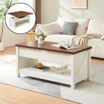 Masă de cafea Kasama cu blat rabatabil și spațiu de depozitare, nuc/alb