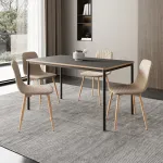 Set masă cu 4 scaune Lindesberg, gri și maro deschis, 140x80 cm