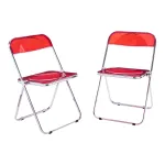 Set 2 scaune pliabile Pornainen roșu transparent, cadru metalic