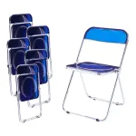 Set 6 scaune pliabile albastre transparente cu cadru metalic