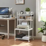 Masă mobilă pentru imprimantă Svanaldsvipp cu rafturi și prize, albă