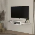 Comodă TV suspendată Tar, albă, 115x30x16 cm, cu rafturi [en.casa]