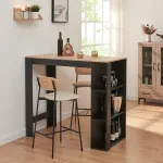 Masă de bar Danderyd 120x60x105,5 cm cu 3 rafturi, negru și stejar