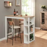 Masă de bar Danderyd 120x60x105,5 cm cu 3 rafturi, alb și stejar