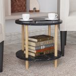 Măsuță laterală Ves 49x42 cm, aspect marmură neagră, cu raft