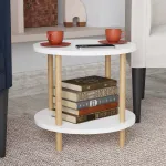 Masă laterală Ves albă cu poliță, 49x42 cm, [en.casa]