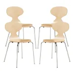 Set 4 scaune dining Kil din lemn natur si metal cromat