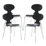 Set 4 scaune dining Kil negre cu picioare cromate, stivuibile