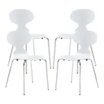 Set 4 scaune dining albe cu picioare cromate, stivuibile