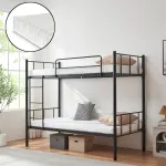 Pat supraetajat metalic Berimma 90x200 cm cu 2 saltele, negru