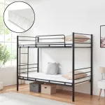 Pat supraetajat metalic Bevapis cu 2 saltele 90x200 cm, negru