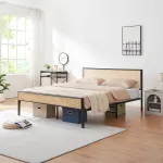 Pat metalic 160x200 cm Linköping, negru mat cu aspect ratan