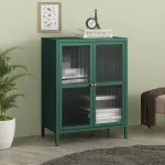 Bufet sideboard Säkylä verde pin cu sticlă striată, 84x64x35 cm