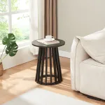 Măsuță laterală Buzzard neagră, blat MDF și bază bambus, 40x48 cm