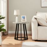 Masă laterală Buzzard Ø48x48 cm negru cu blat aspect beton