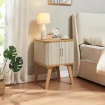 Masă laterală Tysvær din bambus și MDF, crem-alb, 58,5x45x45 cm