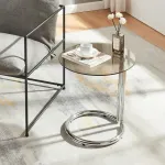 Masă laterală Ylivieska 46x44,5 cm, sticlă bronz și cadru cromat