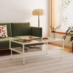 Masă de cafea Lindau din oțel cu blat din sticlă 100x50x46 cm crem