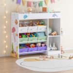 Raft pentru copii Farusa cu 9 cutii depozitare, Aqua Dream, 80x90 cm