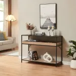 Masă consolă Belana pentru hol și living, negru cu aspect stejar, 110 cm