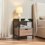 Nachttisch Belana 51x40x35 cm Schwarz/Eicheoptik [en.casa]