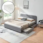 Pat tapițat Nofrenna 160x200 cm cu saltea și 4 sertare, gri