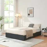 Pat tapițat Nola 140x200 cm cu ladă de depozitare, piele ecologică neagră