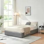 Pat tapițat Nola 140x200 cm cu ladă de depozitare, gri