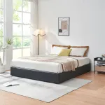 Pat tapițat Nola 160x200 cm cu ladă de depozitare, piele ecologică neagră