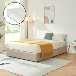 Pat tapițat Nola 140x200 cm cu saltea și ladă de depozitare, bej