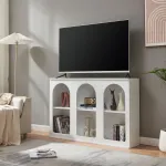 Comodă TV albă Trorhun cu 6 compartimente deschise, 120x30x80 cm