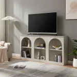 Comodă TV gri Trorhun 160x30x80 cm cu 6 rafturi deschise