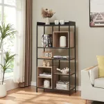 Bibliotecă Belana cu rafturi deschise, negru și aspect stejar, 137x70x33 cm