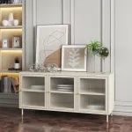 Comodă TV Lindau din oțel, crem, 120x40x59 cm, 3 uși