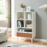 Bücherregal mit Schublade Reyljand 120x70x40 cm Weiß/Teakoptik [en.casa]