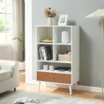 Bibliotecă cu sertar Reyljand 120x70x40 cm albă cu front teak