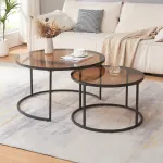 Set 2 măsuțe de cafea Kokkola cu sticlă fumurie maro și cadru metalic