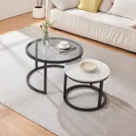 Set 2 măsuțe de cafea Kokkola cu sticlă fumurie și blat marmorat alb