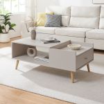 Masă de cafea Hallevil cu sertar, 106x59x44 cm, gri deschis