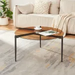 Masă de cafea rotundă Ulökantaa 80x40 cm, sticlă fumurie, maro