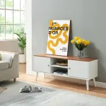 Comodă TV Reyljand cu 2 uși, 120x35x50 cm, alb și aspect teak