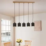 Lustră suspendată Posdand cu 5 becuri, lemn și negru, 130x90 cm